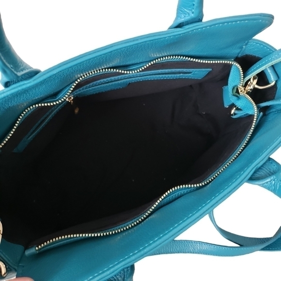 Onna Ehrlich Leather Satchel Bag Gold Details Jewel Teal Tone Like New - Picture 7 of 15